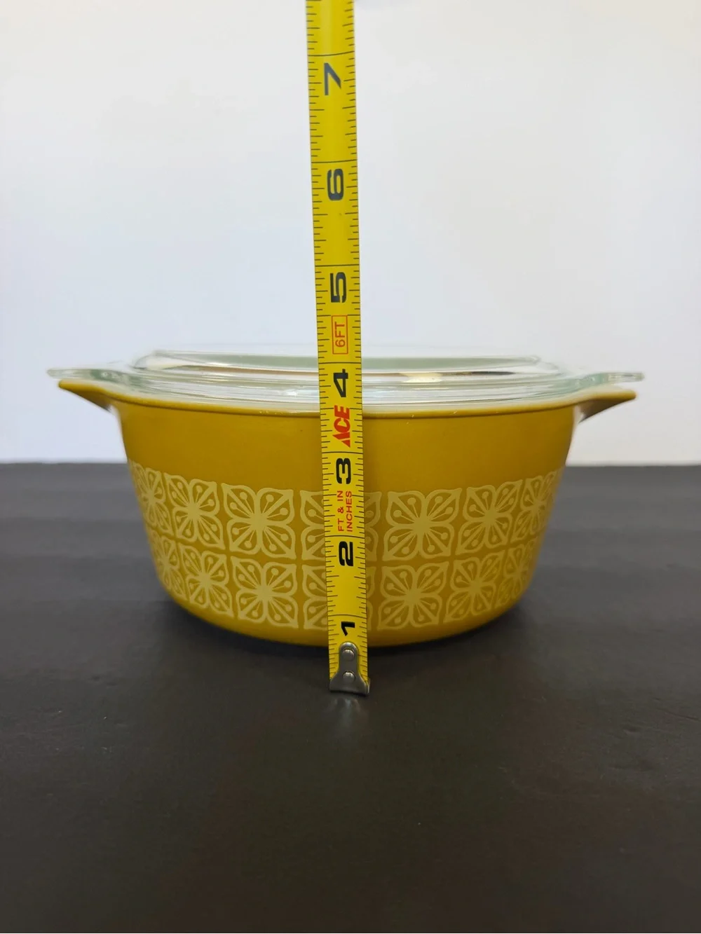 Vtg Pyrex 474-B Autumn Floral Mustard 1.5 Qt Square Flowers Casserole w/ Lid
